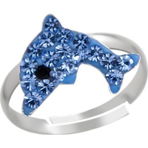 Dolfijnenring - Zilver - 925 Zilver - Blauwe Kristallen