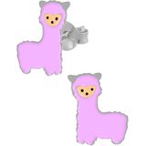 Zilveren oorstekers, roze alpaca