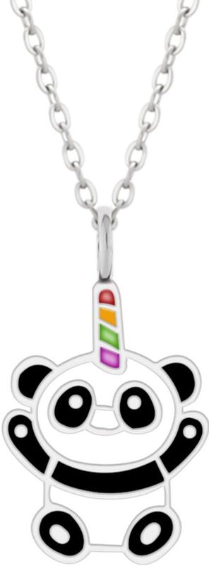 Zilveren ketting, panda met gekleurde hoorn