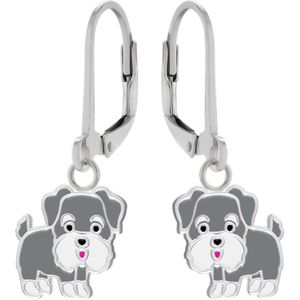 Oorbellen meisje | Zilveren kinderoorbellen | Zilveren oorhangers, grijze schnauzer hond