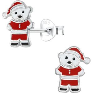Oorbellen meisje | Zilveren kinderoorbellen | Zilveren oorstekers, kerstman beer