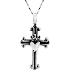Zilveren ketting met hanger, kruis met hart