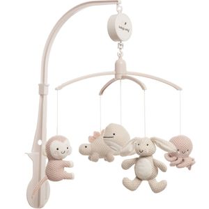 Baby's Only Muziekmobiel baby Animals - Boxmobiel - Oud Roze/Warm Linen - Gebreide figuurtjes - Muziek speelgoed - Melodie 'It's a small world'