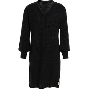 Knit Factory - Robin - Gebreide Jurk - Zwart - V-hals - Knielengte