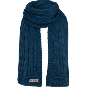 Knit Factory Elin Gebreide Sjaal Dames & Heren - Warme Wintersjaal - Grof gebreid - Langwerpige sjaal - Wollen sjaal - XXL sjaal - Heren sjaal - Dames sjaal - Unisex - Petrol - Donkerblauw - 200x50 cm