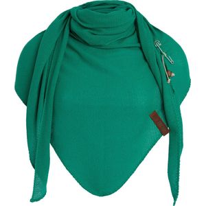 Knit Factory Lola Gebreide Omslagdoek - Driehoek Sjaal Dames - Katoenen sjaal - Luchtige Sjaal voor de lente, zomer en herfst - Stola - Bright Green - 190x85 cm - Inclusief sierspeld