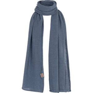 Knit Factory Iris Sjaal Dames - Katoenen sjaal - Langwerpige sjaal - Donkerblauwe zomersjaal - Dames sjaal - Jeans - 200x50 cm - Duurzaam & Milieuvriendelijk - 92% gerecycled katoen