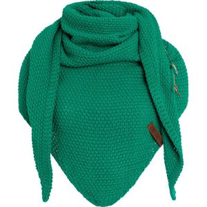 Knit Factory Coco Gebreide Omslagdoek - Driehoek Sjaal Dames - Dames sjaal - Wintersjaal - Stola - Wollen sjaal - Groene sjaal - Bright Green - 190x85 cm - Inclusief sierspeld