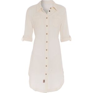 Knit Factory - Kim Dames Blousejurk - Lange blouse dames - Blouse jurk beige - Zomerjurk - Overhemd jurk - L - Beige - 100% Biologisch katoen - Knielengte