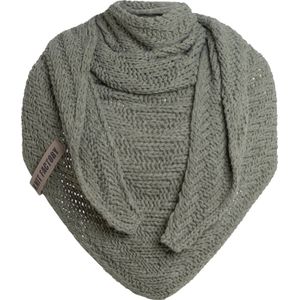 Knit Factory Sally Gebreide Omslagdoek - Driehoek Sjaal Dames - Dames sjaal - Wintersjaal - Stola - Wollen sjaal - Groene sjaal - Urban Green - 220x85 cm - Grof gebreid