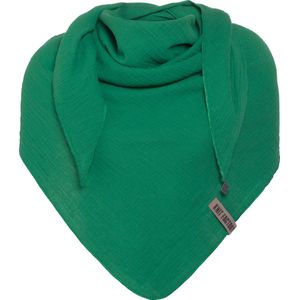 Knit Factory Liv Gebreide Omslagdoek - Driehoek Sjaal Dames - Katoenen sjaal - Zomersjaal - Luchtig en zacht - Zomer stola - Bright Green - Groen - Duurzaam - 190x85 cm - 100% Biologisch katoen