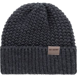 Knit Factory - Carry Gebreide Muts Heren & Dames - Beanie hat - Antraciet - Grofgebreid - Warme donkergrijze Wintermuts - Unisex - One Size