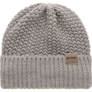 Knit Factory Carry Gebreide Muts Heren & Dames - Beanie hat - Iced Clay - Grofgebreid - Warme grijsbruine Wintermuts - Unisex - One Size