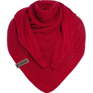 Knit Factory Sally Gebreide Omslagdoek - Driehoek Sjaal Dames - Dames sjaal - Wintersjaal - Stola - Wollen sjaal - Rood gemêleerde sjaal - Bright Red - 220x85 cm - Grof gebreid