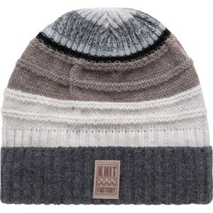 Knit Factory Dali Gebreide Muts Heren & Dames - Beanie hat - Licht Grijs - Grofgebreid - Multicolor - Warme Wintermuts met grijstinten - Unisex - One Size