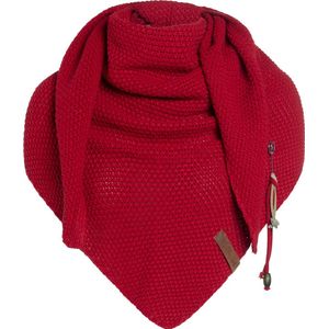 Knit Factory - Coco Gebreide Omslagdoek - Driehoek Sjaal Dames - Dames sjaal - Wintersjaal - Stola - Wollen sjaal - Rode sjaal - Bright Red - 190x85 cm - Inclusief sierspeld