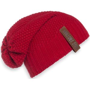 Knit Factory Coco Gebreide Muts Heren & Dames - Sloppy Beanie hat - Bright Red - Warme rode Wintermuts - Unisex - One Size