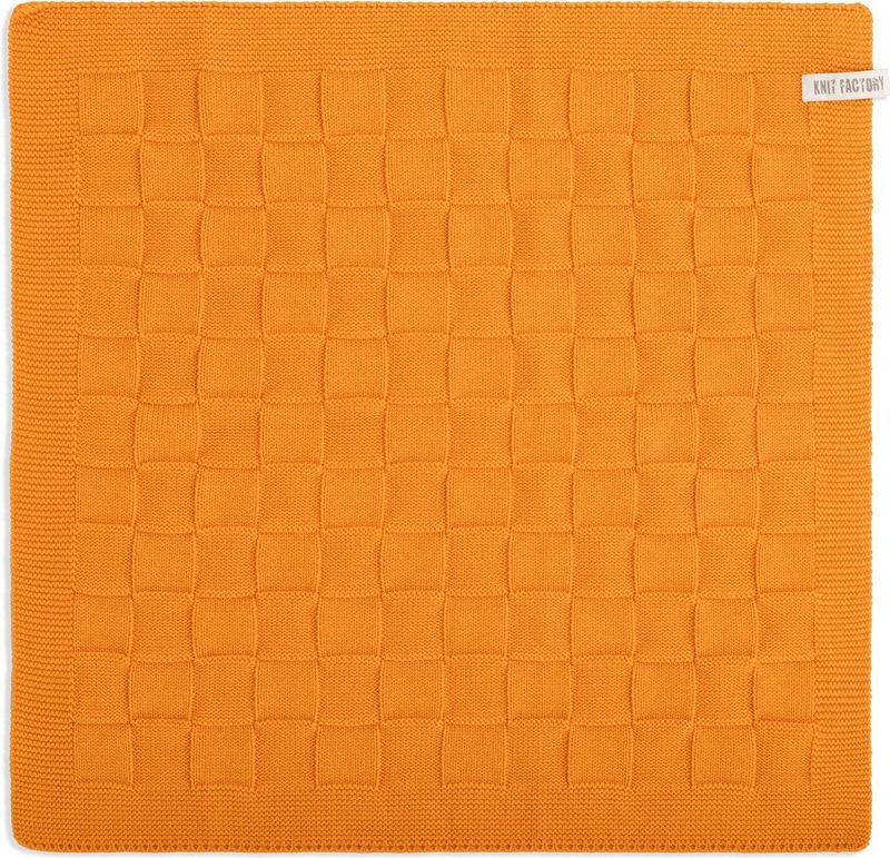 Knit Factory Gebreide Keukendoek - Keukenhanddoek Uni - Handdoek - Vaatdoek - Keuken doek - Orange - Oranje - 50x50 cm