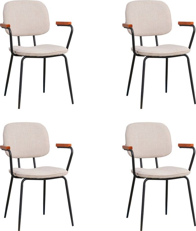Bronx71® Scandinavische eetkamerstoel Oskar beige gerecyclede stof - Eetkamerstoelen set van 4 - stoel