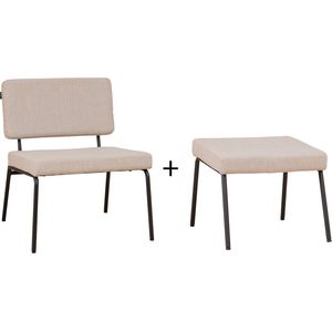 Scandinavische fauteuil en hocker Espen beige gerecyclede stof