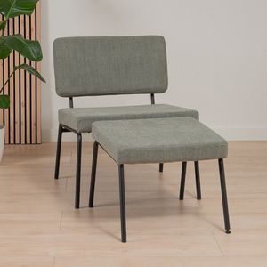 Bronx71® Scandinavische fauteuil en hocker Espen groen gerecyclede stof