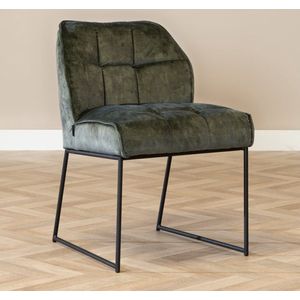 Bronx71® Janna Eetkamerstoel - Groen - Velvet - Zwart Metalen Frame