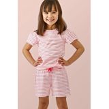 Little Label Gestreepte Shortama van Biologisch Katoen Roze/Wit