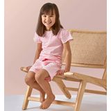 Little Label Gestreepte Shortama van Biologisch Katoen Roze/Wit