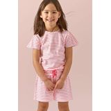 Little Label Gestreepte Shortama van Biologisch Katoen Roze/Wit