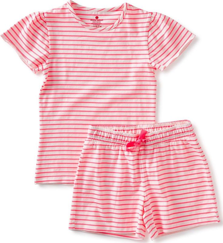 Little Label Gestreepte Shortama van Biologisch Katoen Roze/Wit