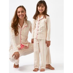 Little Label - meisjes pyjama - wit bloemetjes verticaal - 4Y/96-104 - maat: 98/104 - bio-katoen