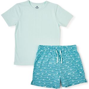Little Label - zomer pyjama - aqua groen walvis - bio katoen - 2Y/92