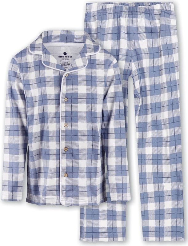 Little Label - Grandad Pyjama - Blauw, Wit - Zachte BIO Katoen