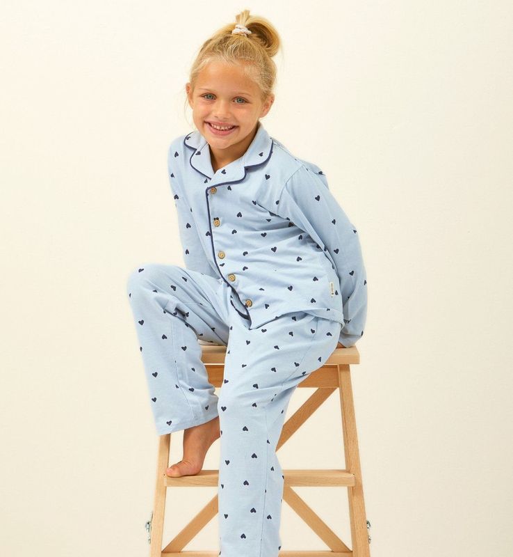 Little Label - Klassieke Pyjama - Lichtblauw - Hartjes - Zachte BIO Katoen