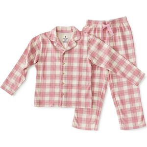 Little Label - Klassieke Meisjes Pyjama - Roze Ruit - Bio Katoen