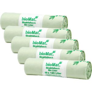 BioMat - Composteerbare vuilniszakken - 10 x 120/140 liter - 5 rollen - Maiszetmeel