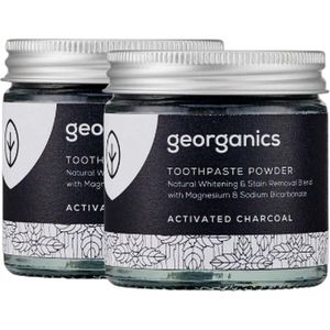 Georganics Mineraal Tandpasta Poeder - Actieve Houtskool Whitening - 2 stuks - Whitening Formule - Fluoridevrij - COSMOS Natural Certificering