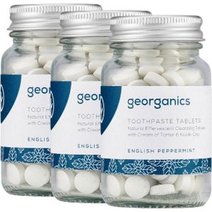 Georganics Minerale Tandpasta Tabletten – Pepermunt - 3 stuks - Antibacterieel - Tandenplak Verminderend - Zero Waste