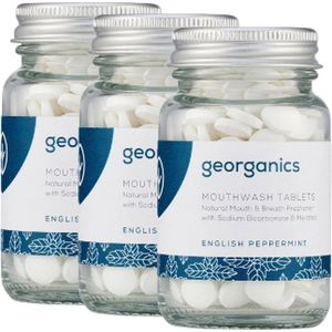 Georganics Mondwater Tabletten - Pepermunt - 3 stuks - Antibacteriële mondspoeling - Langdurige frisheid - Plasticvrije verzorging