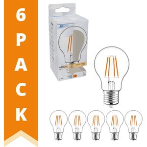 ProLong LED Lamp Helder E27 - Warm wit - A60 Peertje - 4.5W vervangt 40W - 6 lampen