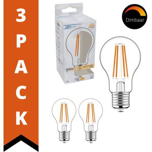 ProDim LED Filament Lamp E27 - Dimbaar warm wit licht - helder glas - 7W (60W) - 3 lampen
