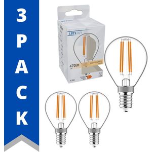 ProLong LED Filament Lamp E14 - Kogel Ø 4.5 cm - Transparant - 4.5W (40W) - Warm wit - 3 lampen