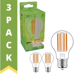 Elite LED Filament Lamp - Gaan tot 25 jaar mee - Ultrazuinig 3.8W = 60W - E27 Helder - 3 Lampen