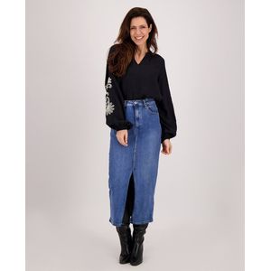 Spijkerrok - Blauw - Katoen - Rits met Knoopsluiting