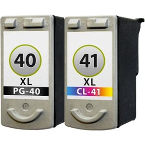 PG-40 Zwart + CL-41 Kleur Huismerk Inkt Cartridges | Compatible met Canon PG-40 + CL-41 | Geschikt voor Canon Fax JX 200, 210P, 500, 510P. IP 1200, 1300, 1600, 1700, 1800, 1800, 1900, 2200, 2500, 2600, MP 140, 150, 160, 170, 180, 190, 210, 220, 450