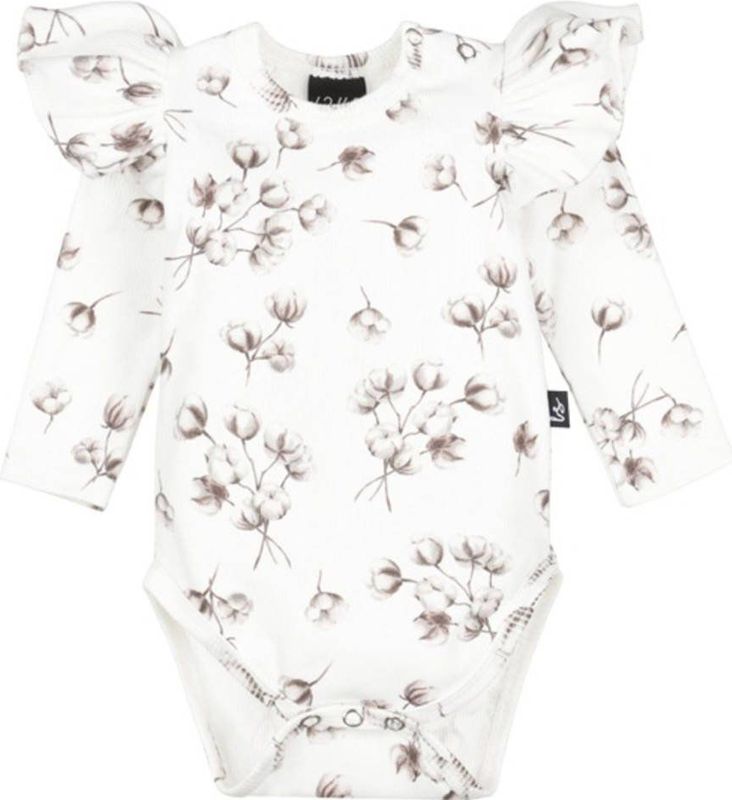 Babystyling - Romper - Offwhite/Grijsbruin - Lange Mouwen - Ronde Hals