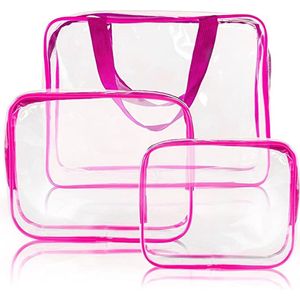 iBright doorzichtige Toilettas Set van 3 – Transparante Travel Organizer 3 delig - Roze