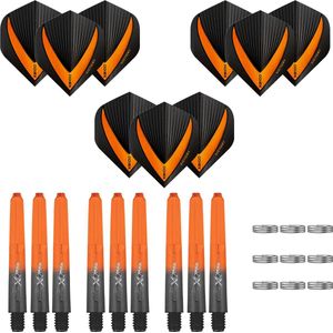 Darts Set - 18-delig - Maxgrip - 3 sets - dart shafts - zwart-oranje - short - 3 sets - Vista-X - dart flights