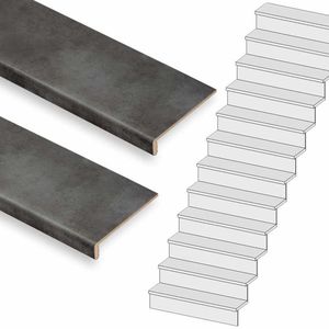 Traprenovatie set - recht - 12 treden PVC toplaag Steen zwart