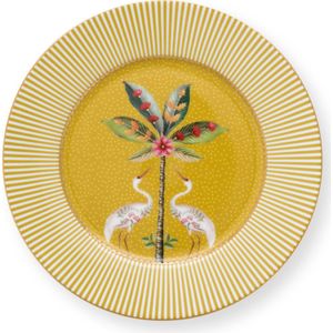 Pip Studio La Majorelle yellow - gebaksbord - ⌀17cm - geel gebaksbordje met Heron en palmboom